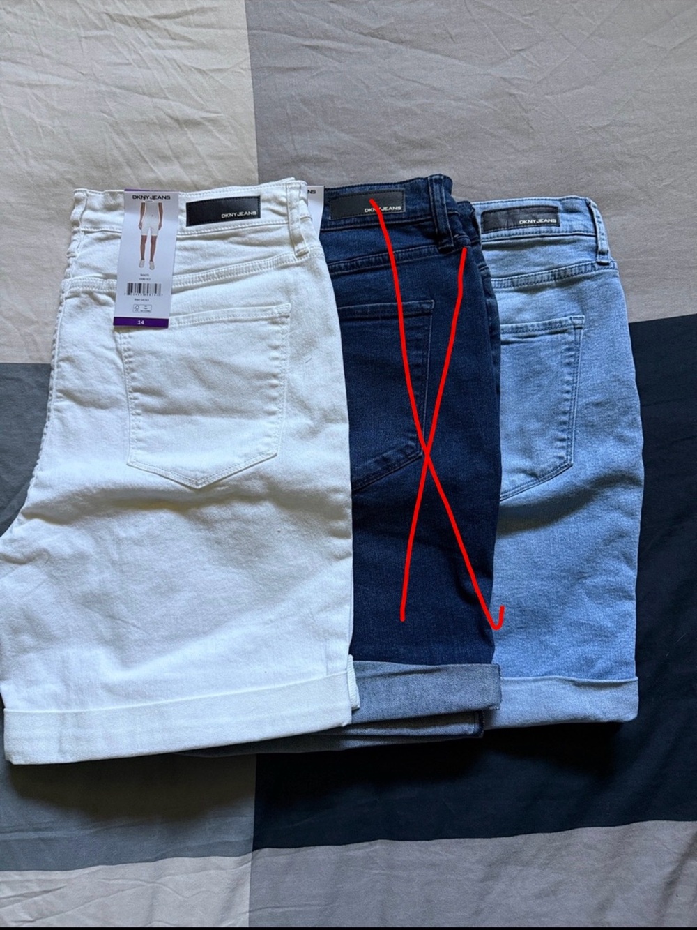 Dkny Women Jean Shorts Trio - White, Dark Blue, Light Blue